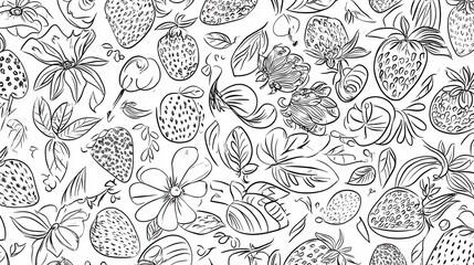 Fototapeta premium Beautiful Black and White Strawberry and Flower Pattern Design