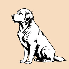 Black and White Illustration of Sitting Dog