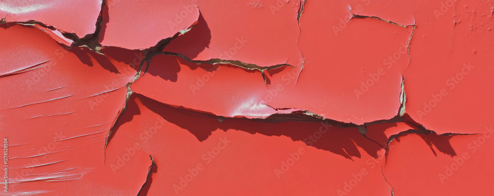 Poster weathered red surface with cracked and peeling paint texture for background or design