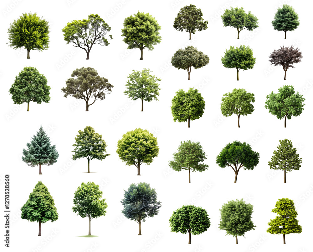 Poster collection trees isolated on white background