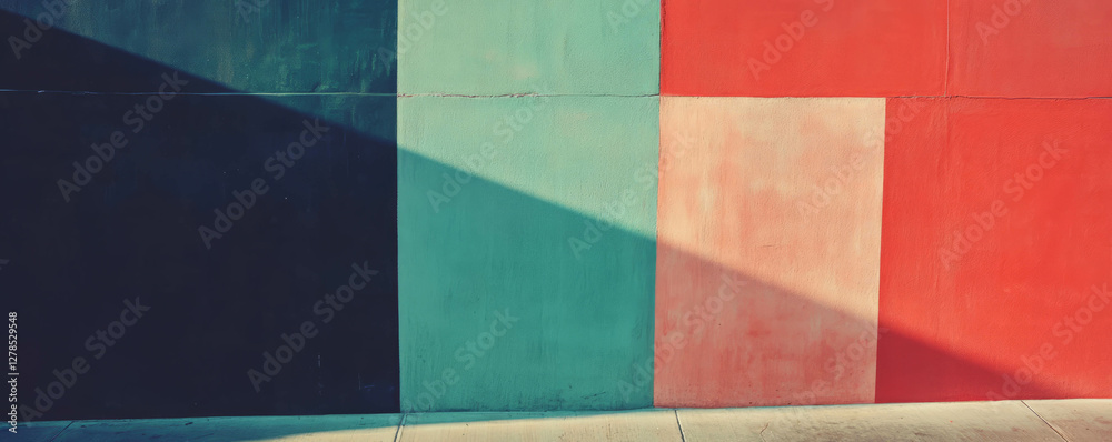 Poster Abstract three-tone wall with intersecting colors and linear shadow pattern