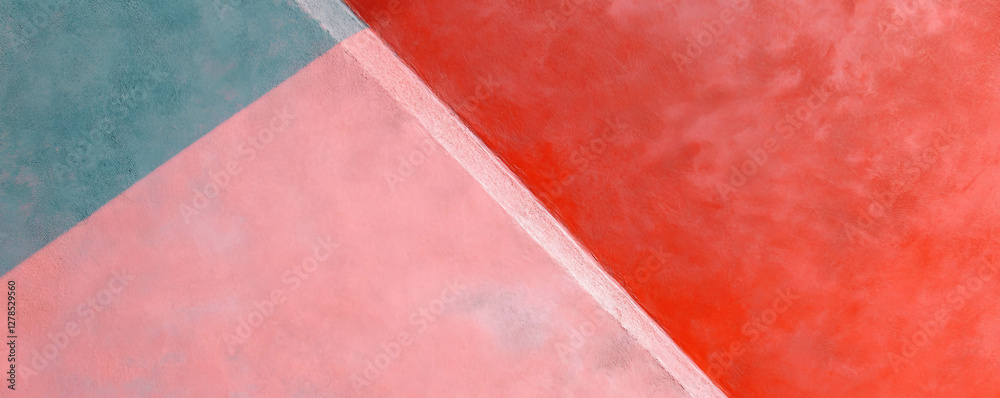 Poster Abstract geometric texture of three tone wall with intersecting colors for modern design