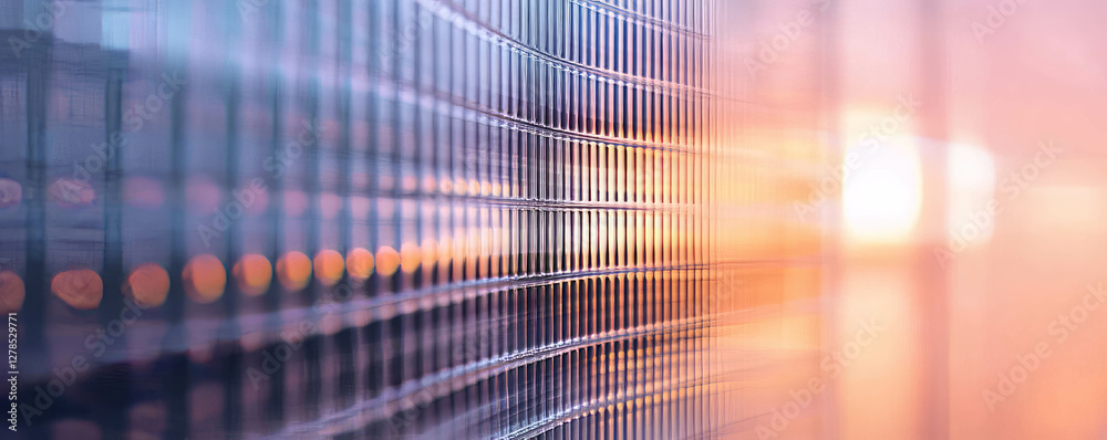 Poster abstract texture of transparent plastic mesh reflecting soft sunset light