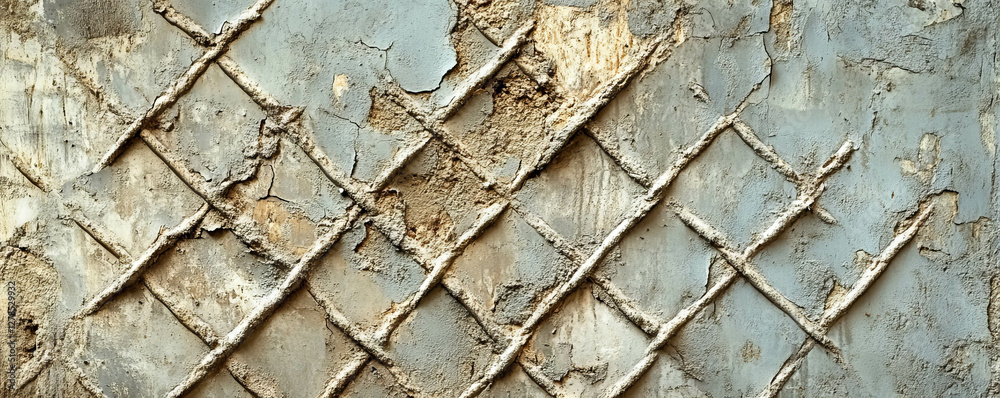 Poster Abstract texture of twisted diamond lattice on weathered surface for design elements