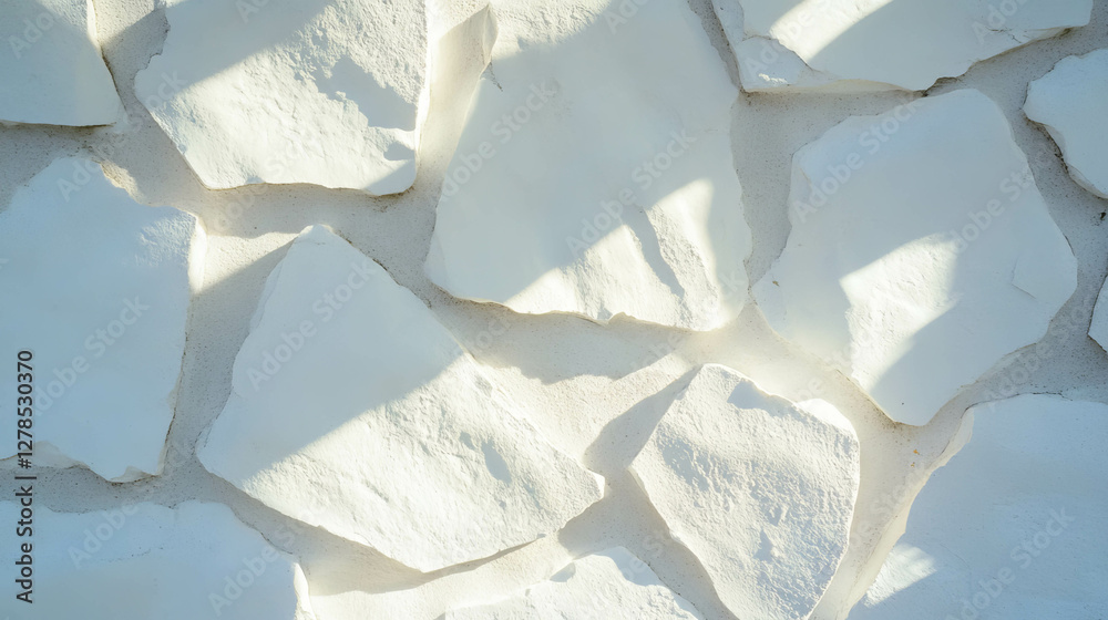 Poster rustic white stucco and uneven brick texture with sunlit shadows for design background