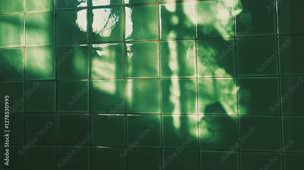 Poster illuminated green tile texture with dark grout for creative design projects