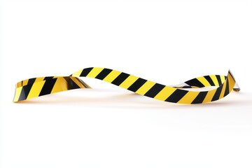 Black and Yellow Caution Tape Curled on a White Background
