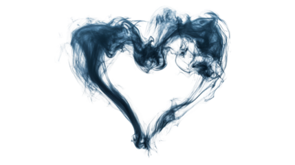 Blue smoke forming a heart shape swirling on transparent background, ideal for love, romance and valentine's day projects