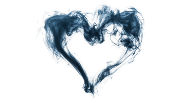 Blue smoke forming a heart shape swirling on transparent background, ideal for love, romance and valentine's day projects