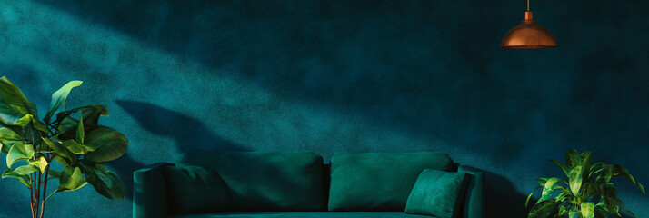 Vibrant indigo interior with textured wall and greenery for modern home design