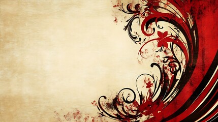 Abstract Red and Black Floral Design on Grunge Background