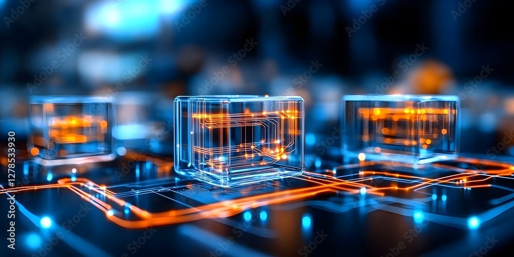 Poster dynamic computer architecture visualization digital workspace 3d graphics futuristic environment clo