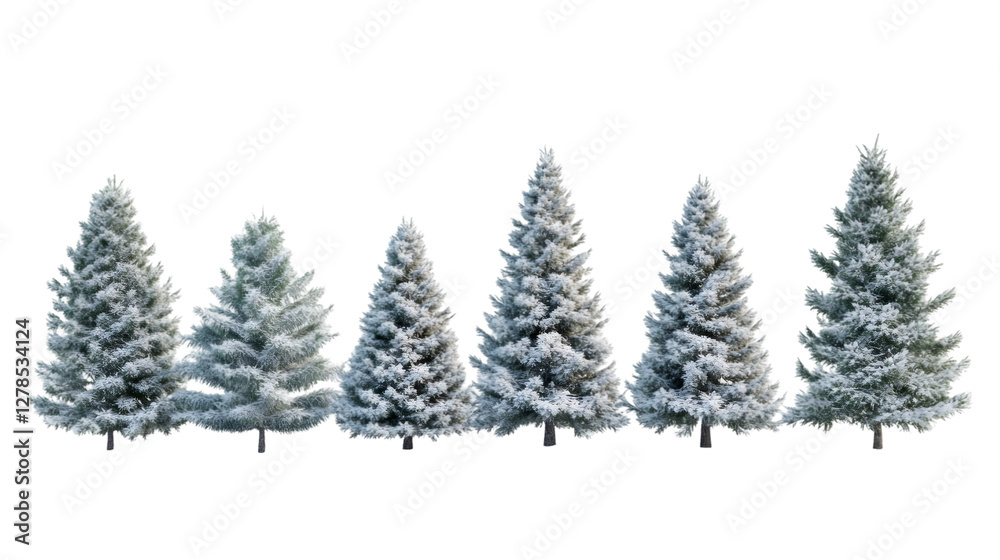 Aufkleber snowy fir trees realistically rendered in 3d, standing against transparent background