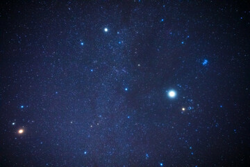 Real Milky way stars and constellations photographed with a wide angle lens from a dark countryside location.