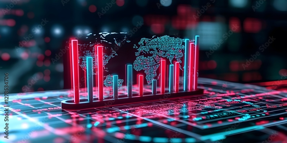 Poster global crisis chart concept abstract double exposure data visualization digital environment tech ana