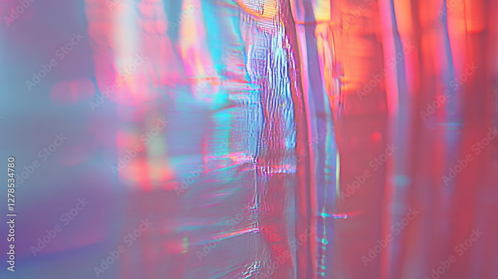 Poster iridescent wall texture with colorful light and visual shift for artistic design
