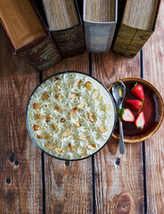 English strawberry trifle with fresh strawberries