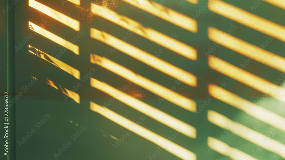 Poster sunlit wall texture with golden molding lines and shadow patterns for interior design