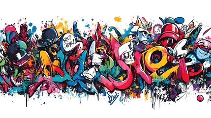 Naklejka premium Colorful Graffiti Art on Urban Wall with Abstract Graphic Designs