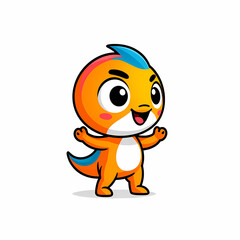 Cute cartoon dinosaur mascot happy orange character logo / Dinosaurio caricatura lindo mascota feliz personaje naranja logo