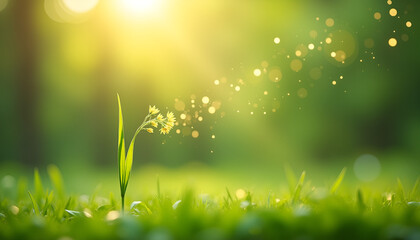 Obraz premium Single flower blooming in sunlight with bokeh background, Grass pollen, Pollen Forecasts