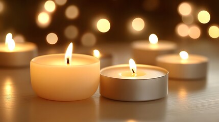 Serene candle arrangement indoor setting decorative image warm glow close-up view tranquil atmosphere