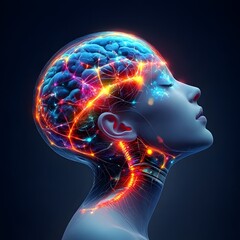 Human brain insights profile view of neural connections abstract art dark background conceptual visualization