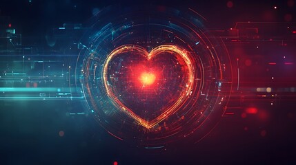 Obraz premium Glowing Heart of Cosmic Energy Vibrant Digital of Illuminated Love Symbol in Futuristic Universe