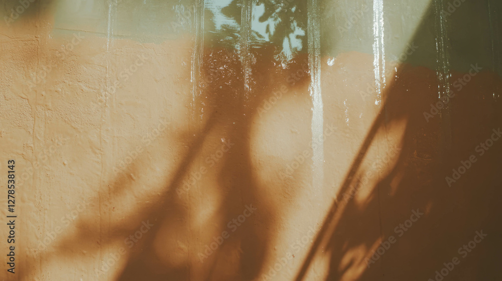Aufkleber sunlit mud clay wall texture with natural shadows and smooth surfaces