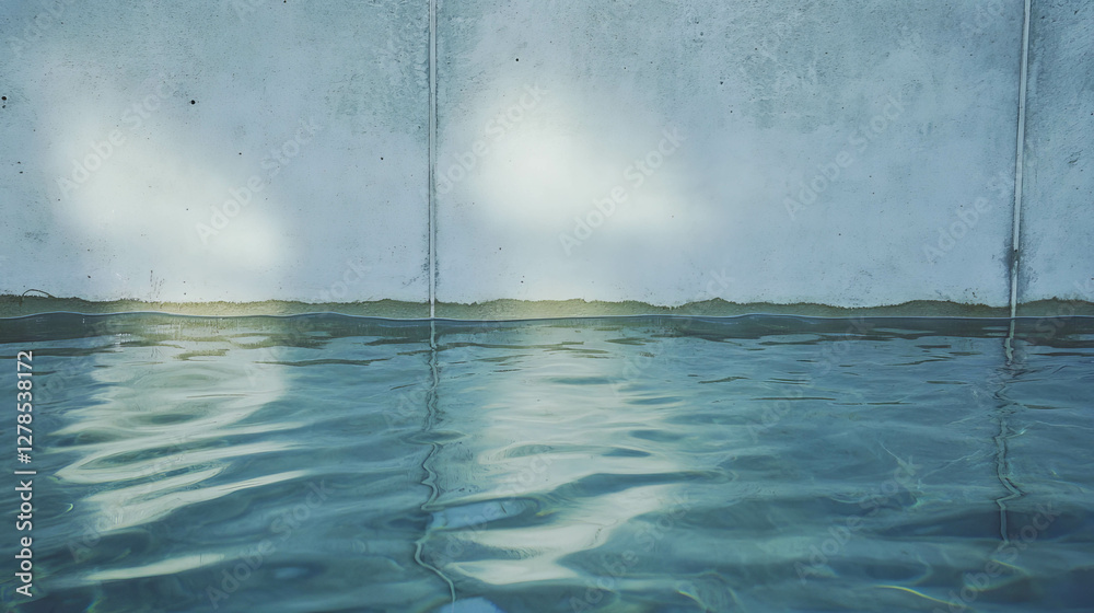 Poster calm water reflection against smooth concrete wall texture for background design