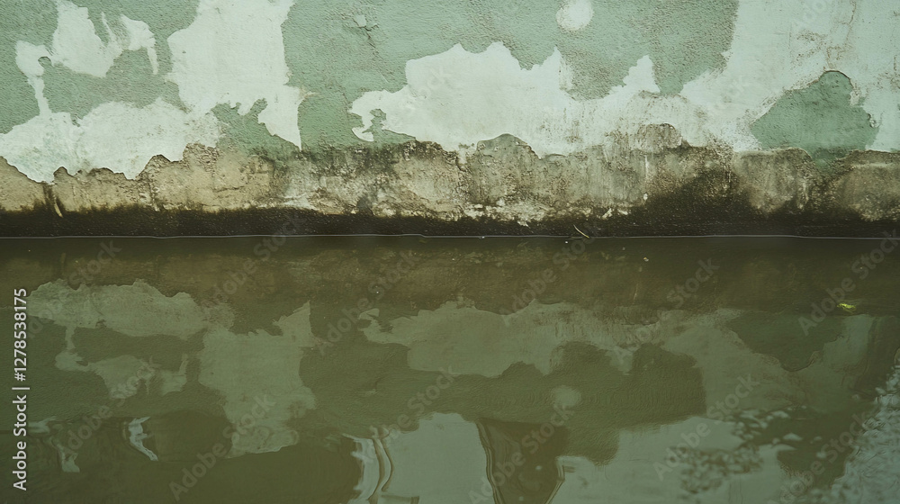 Poster textured wet mud wall reflection in water – rustic earthy surface