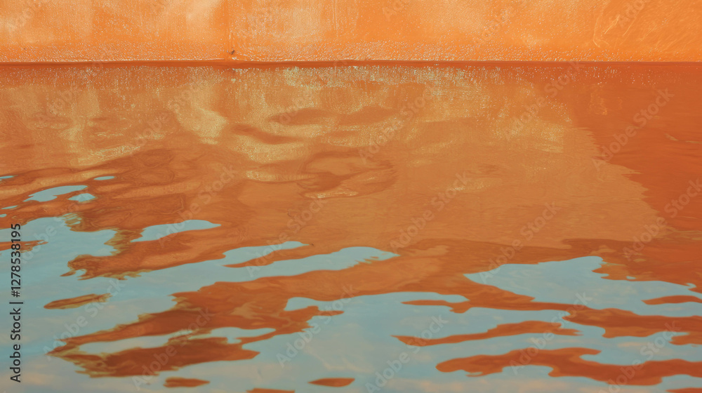 Poster calm reflection on wet mud wall with smooth texture and water