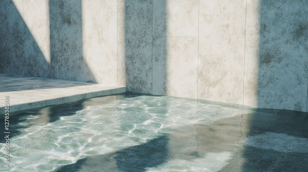 Aufkleber modern architectural design with white and grey tile texture and reflective water surface