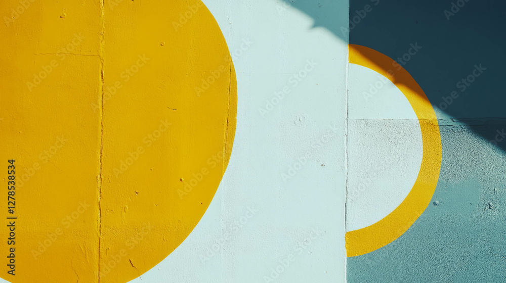 Poster bold abstract texture in white yellow paint with geometric shapes for modern design