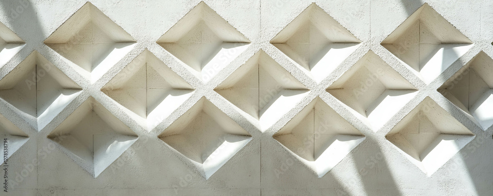 Poster geometric pattern of white diamond lattice with light and shadow contrast