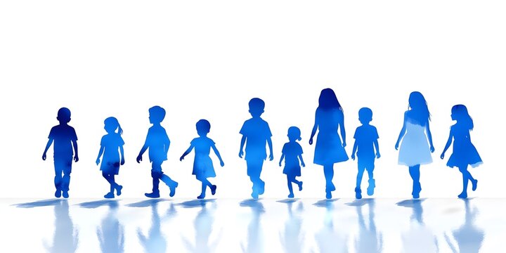 International missing children's day awareness global visual artwork blue silhouettes of children hopeful concept