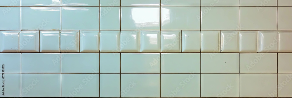 Poster Clean white tiled wall with subtle texture and grout lines for interior design and architecture