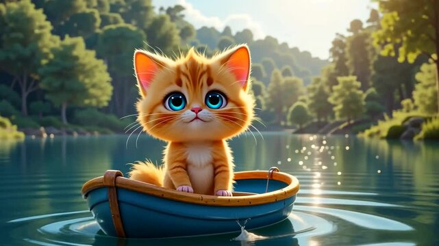 A cute orange color kitten cartoon