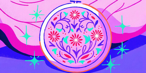 Celebration of national craft month with floral embroidery design