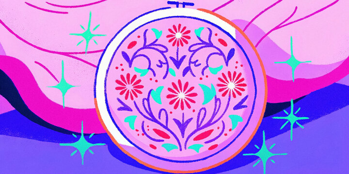 Celebration of national craft month with floral embroidery design