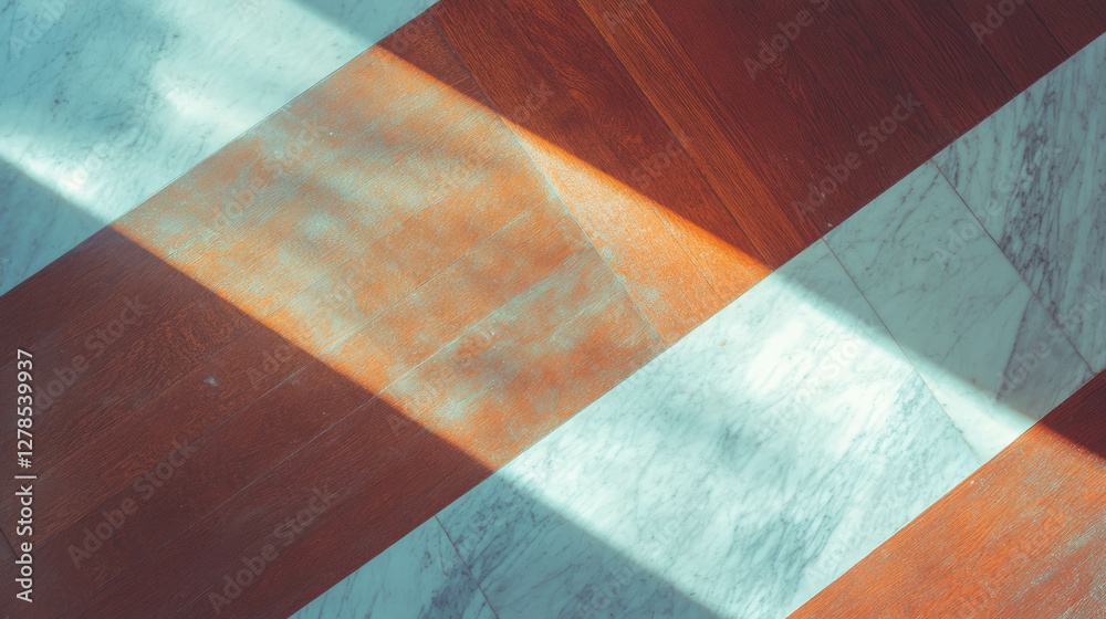 Poster diagonal pattern of wood and marble textures in modern architectural design