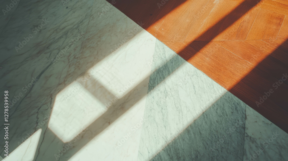 Poster natural contrast of wood and marble with diagonal light patterns for modern design