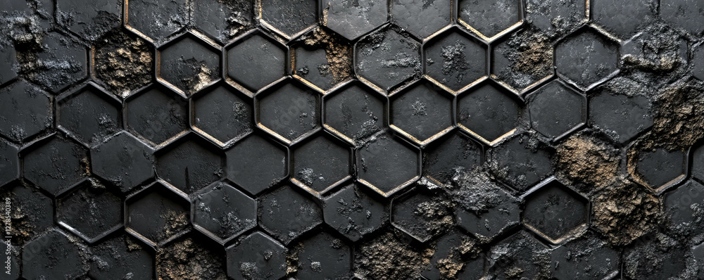 Aufkleber Intricate hexagonal mesh with worn textured surface for creative design projects