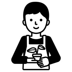식물 화분을 들고 있는 남자 아이콘