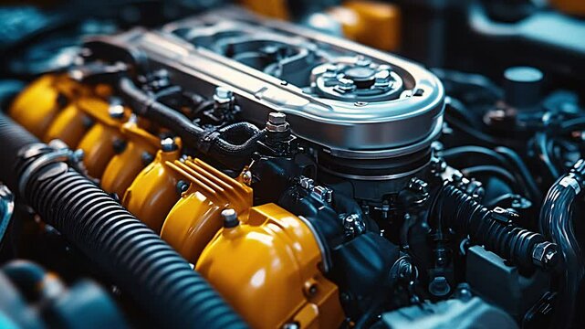 a car engine, highlighting intricate, wires, and components, showcasing the heart of a vehicle&rsquo;s performance.