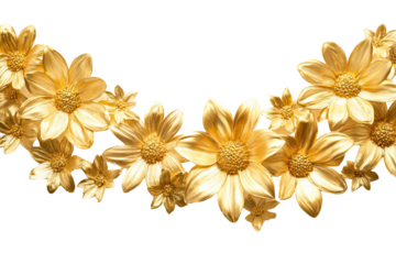Golden Flowers Forming a Semicircle Arrangement on Transparent Background Shine