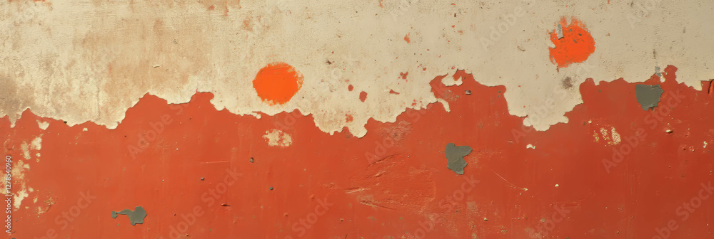 Poster rustic texture of chipped plaster wall with rough grey and orange markings for artistic design