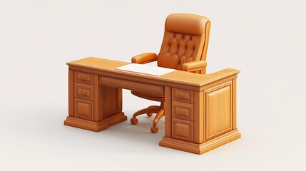 Elegant Wooden Executive Desk with Leather Chair in Classic Office Interior