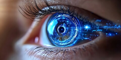 Projecting the future concepts in digital art futuristic environment close-up view of high-tech eye
