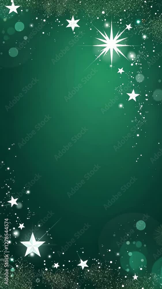 Poster a green background with stars and a star in the center. the stars are scattered throughout the backg